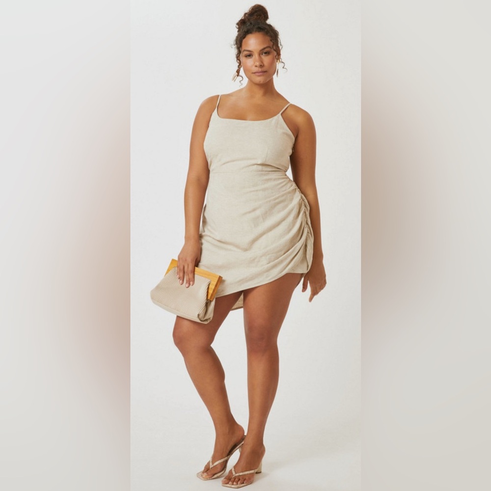 Anthropologie Flat White Ruched Mini Dress (petite)